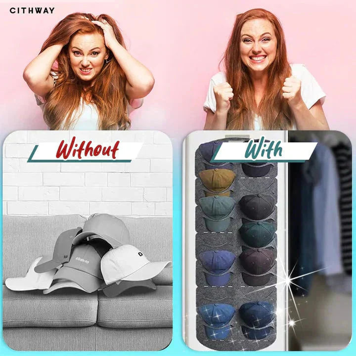 Hanging hat rack with multiple pockets