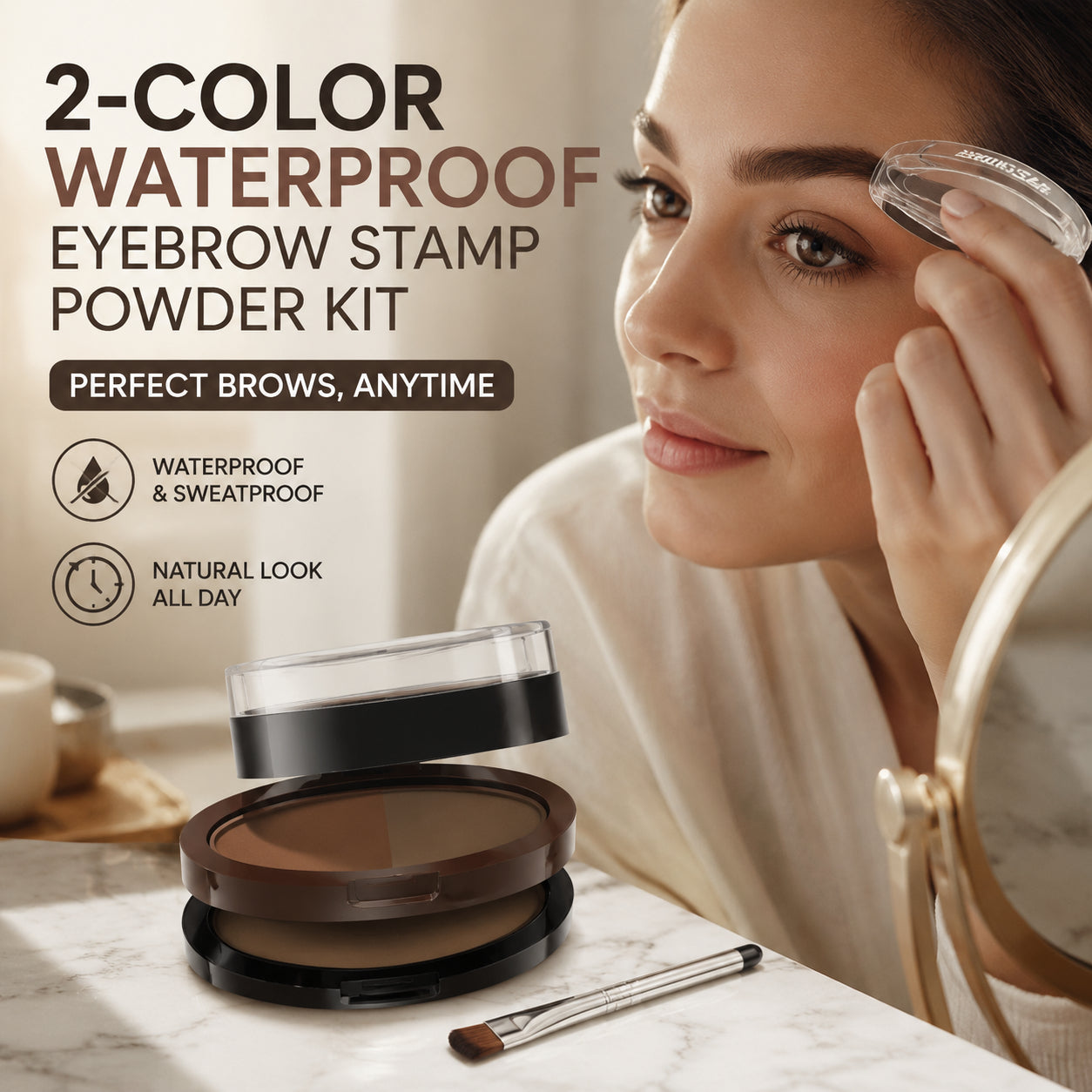2-Color Waterproof Eyebrow Stamp Powder Kit