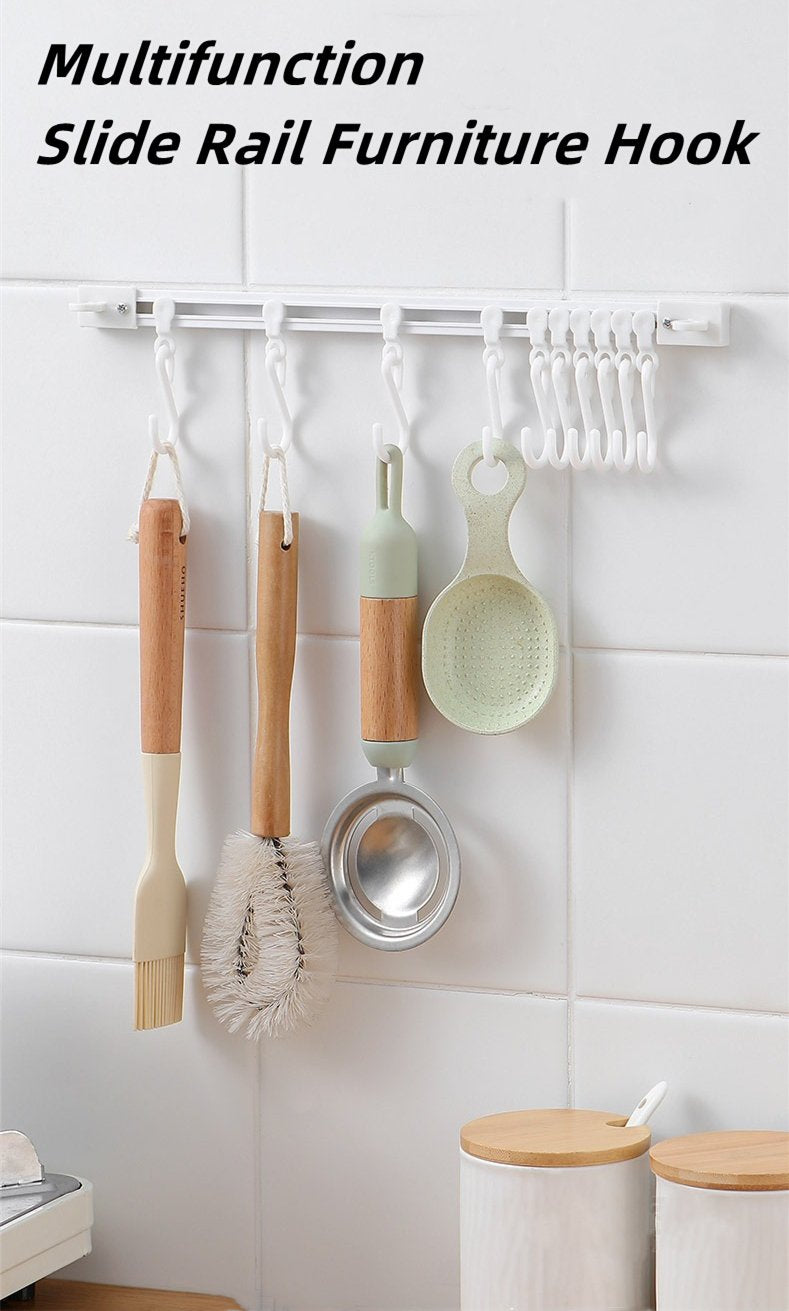 🥳2026 HOT SALE🥳💞50K+ SOLD!🧺🔧 50% OFF! Multifunctional Slide Rail Hook – Punch‑free installation, adjustable hook spacing. Holds utensils, towels & robes – no wall damage! 🏠✨
