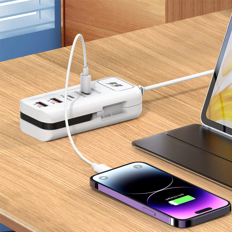 ⚡New Arrivals – Multi-Function Fast Charger 2PD + 2USB! 🔌📱 66W, Built-in Type-C Cable, Safely Charges 4 Devices Simultaneously