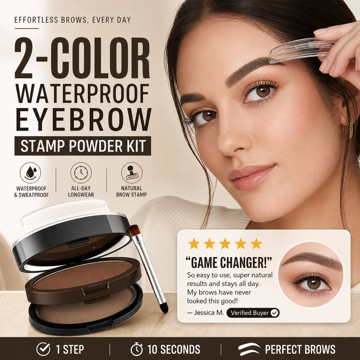 2-Color Waterproof Eyebrow Stamp Powder Kit
