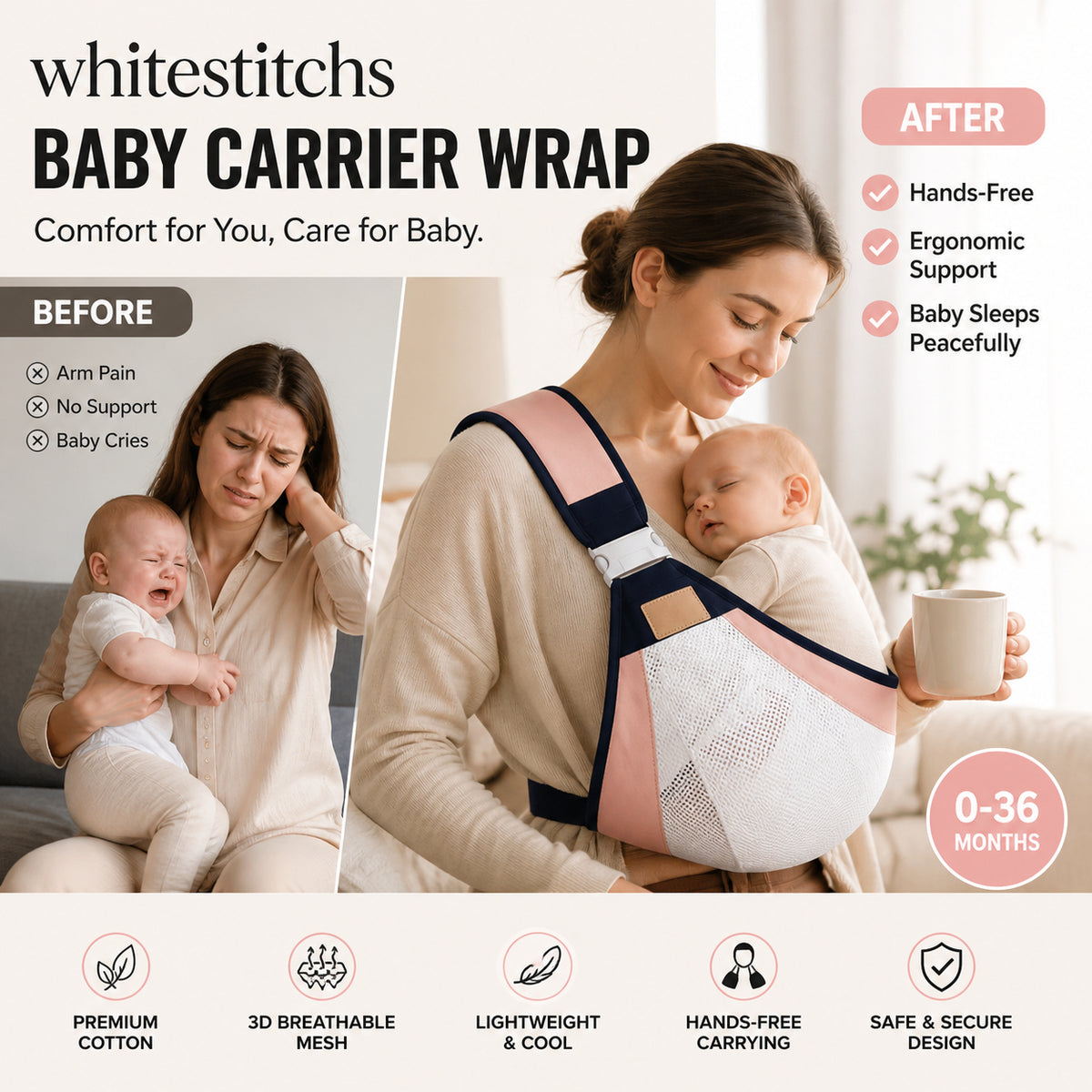 👶4-in-1 Breathable Baby Carrier✨0-36 Months, Front/Back/Facing In/Out – Hands-Free