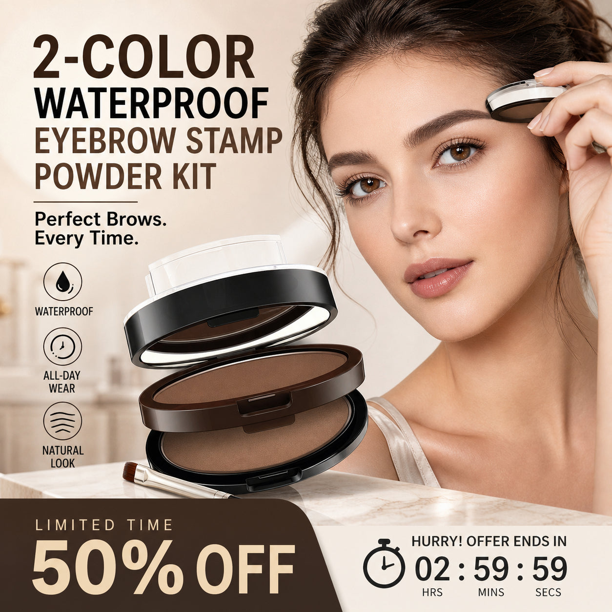 2-Color Waterproof Eyebrow Stamp Powder Kit