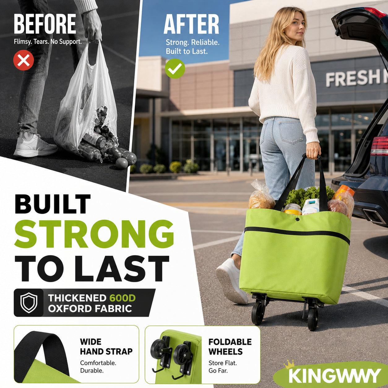 🔥Limited Offer⚡55K+ SOLD!🛍️2-in-1 Convertible shopping tote – hides wheels, holds 20kg, expands with zipper!✅Factory direct sales