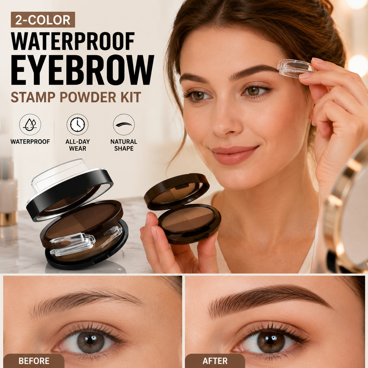 2-Color Waterproof Eyebrow Stamp Powder Kit