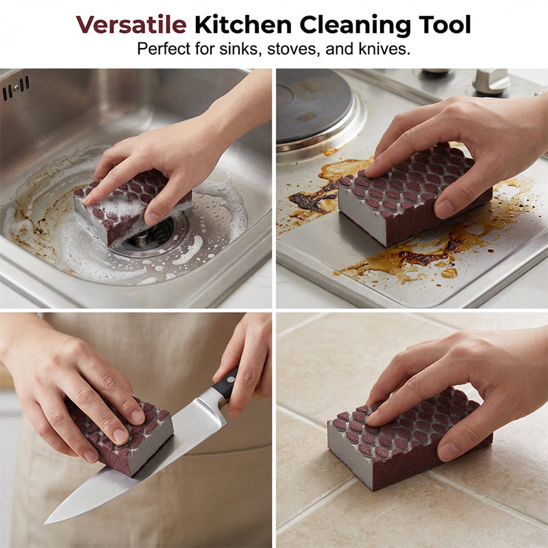 🧼Heavy-Duty Scouring Sponge with Fish-Scale Texture – Rust & Burnt-On Residue Remover for Pans, Sinks & Hobs✨