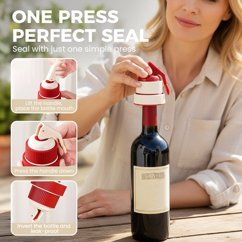 PRESS WINE STOPPER - Airtight Seal with Date Tracker, Easy to Use and Remove, Keeps Wine Fresh for Days, Ideal for Home and Gifts