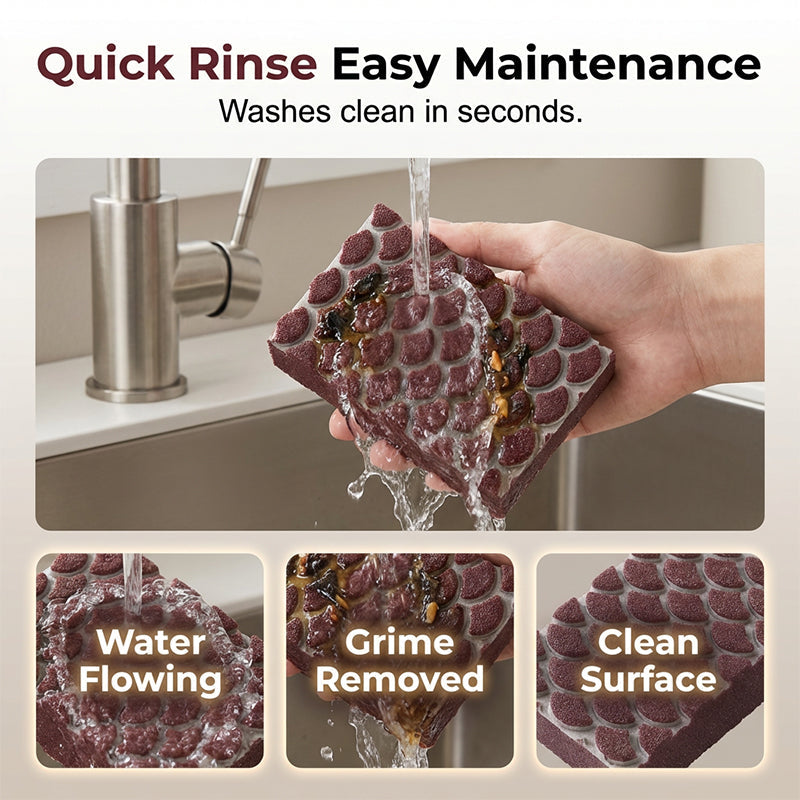 🧼Heavy-Duty Scouring Sponge with Fish-Scale Texture – Rust & Burnt-On Residue Remover for Pans, Sinks & Hobs✨