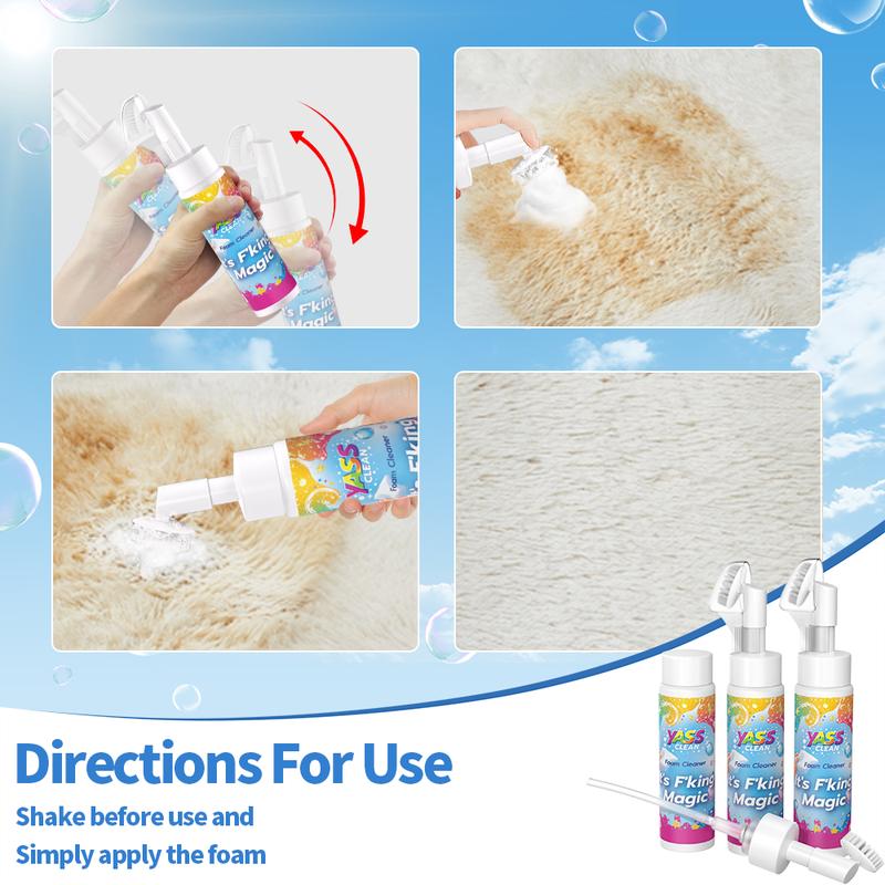💖Yass Clean Magic Foam Cleaner for Carpets & Upholstery – Pet Stain & Odour Remover with Cleaning Brush🧼🪄