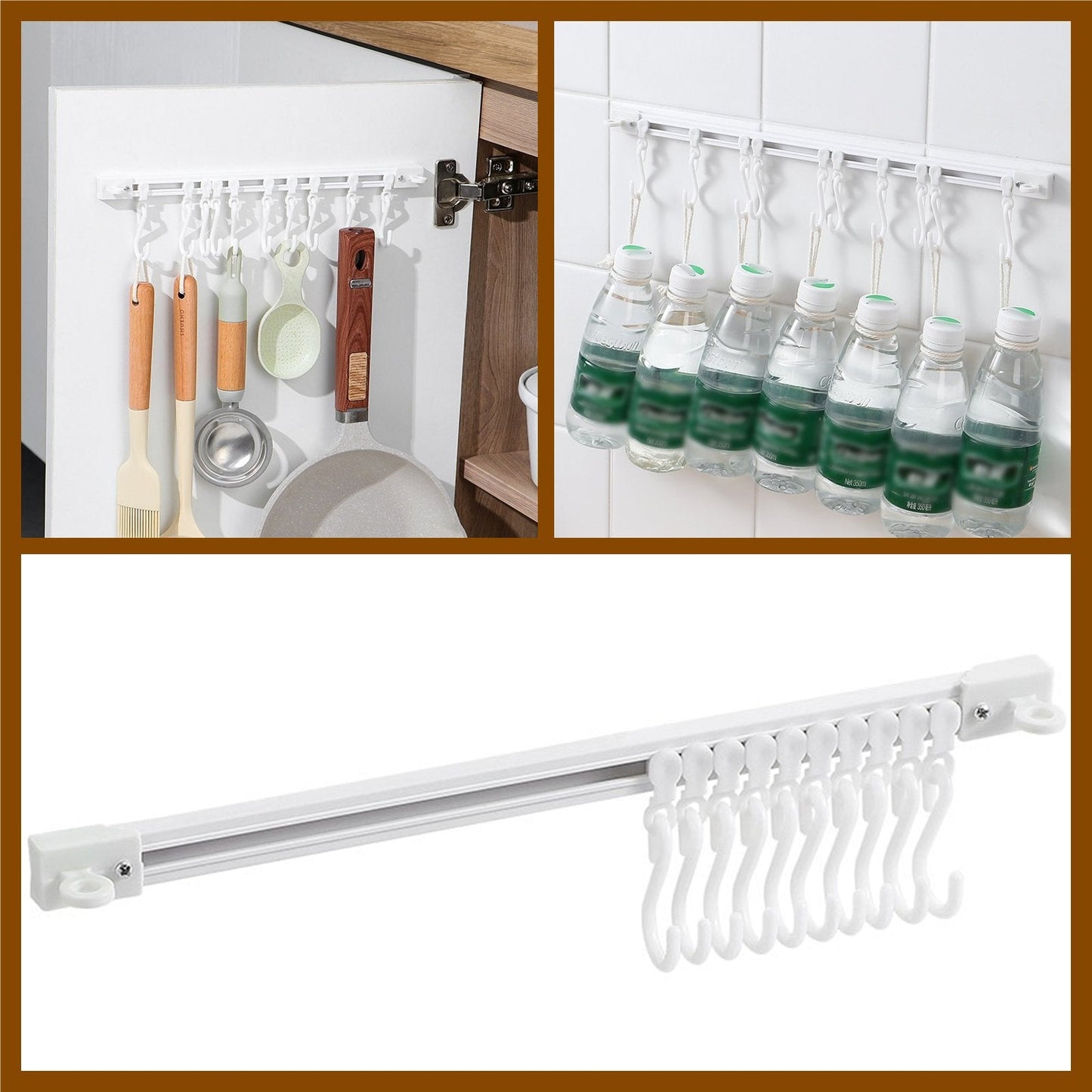 🥳2026 HOT SALE🥳💞50K+ SOLD!🧺🔧 50% OFF! Multifunctional Slide Rail Hook – Punch‑free installation, adjustable hook spacing. Holds utensils, towels & robes – no wall damage! 🏠✨