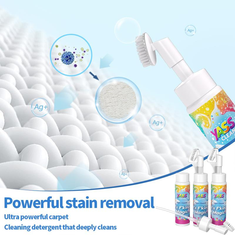 💖Yass Clean Magic Foam Cleaner for Carpets & Upholstery – Pet Stain & Odour Remover with Cleaning Brush🧼🪄