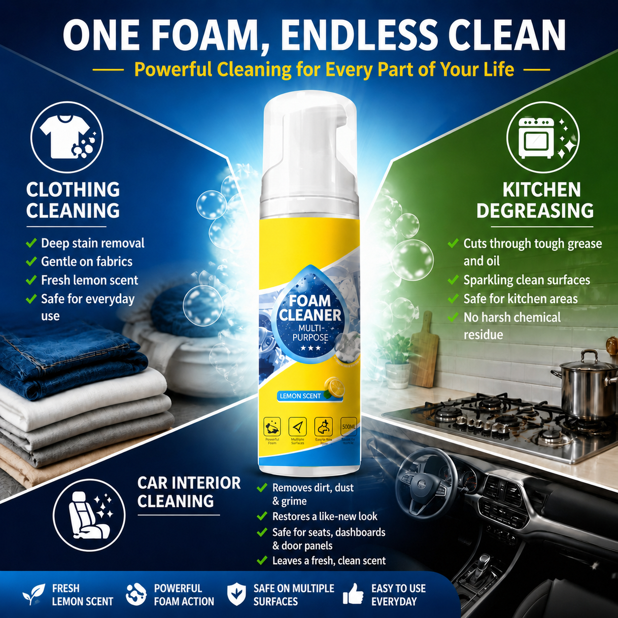 🥳2026 HOT SALE🥳💞50K+ SOLD!🧴💚 50% OFF! Grease & Stain Remover – Foam action, no harsh chemicals. Works on coffee, ink & oil. A true all‑rounder. 🏠✅