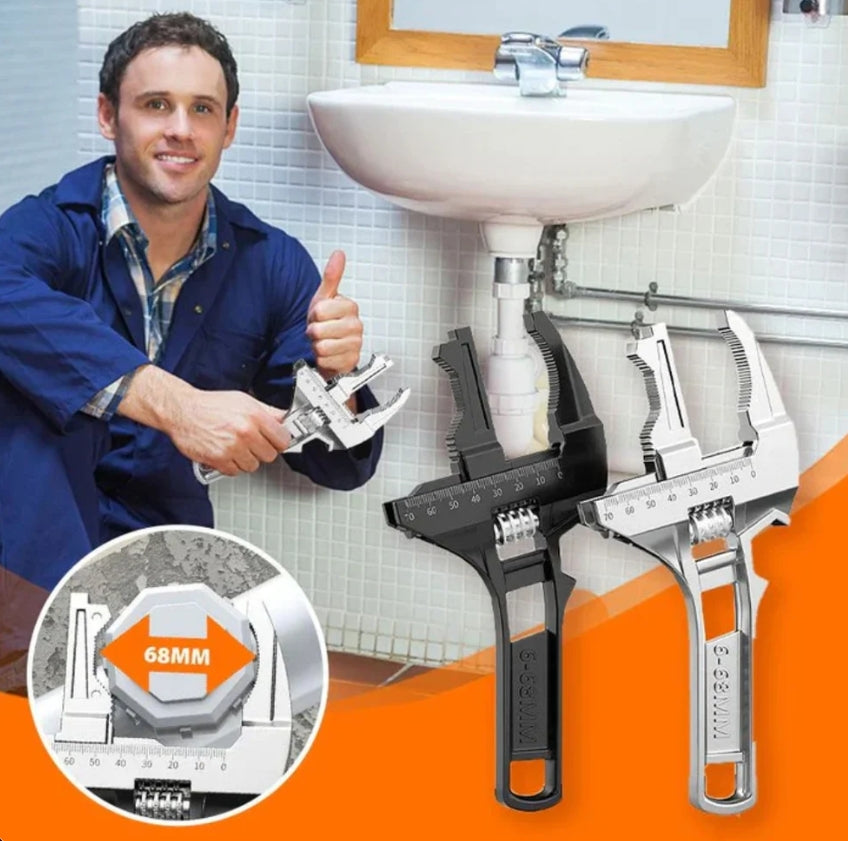 Reversible sink wrench with 6-68mm jaw opening