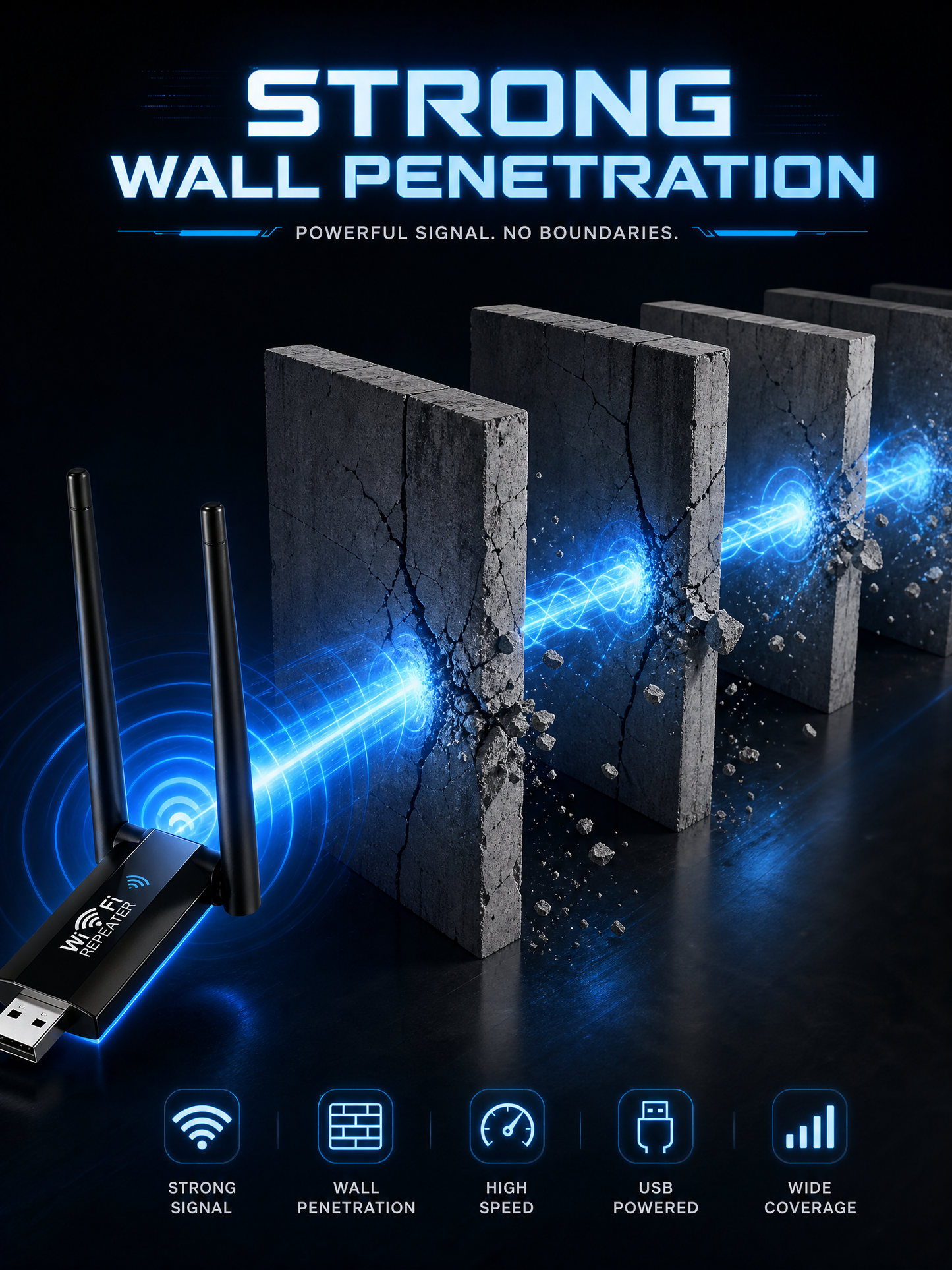 Ultra-Fast USB WiFi Signal Booster - 300Mbps Dual Antenna Range Extender for Home & Office